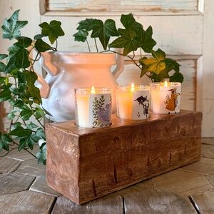 Mud Pie Rustic 3 Hole Wooden Sugar Mold, Wood Candleholder, Brown, 10.5”